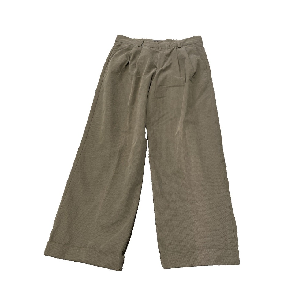 Dockers Pleated Dress Pants Men's Brown Check Cuffed Career Slacks 32x25